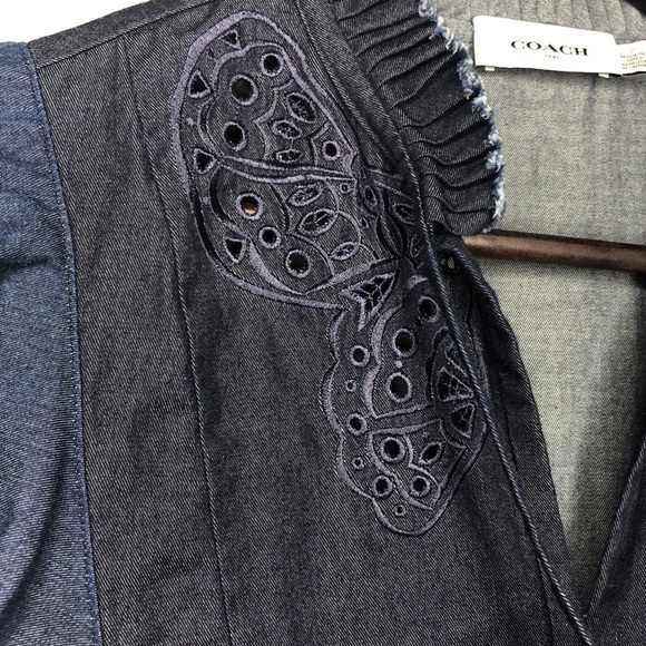 Coach Denim Patchwork Dress with Broderie Anglaise and Ruffle Details - Picture 6 of 11